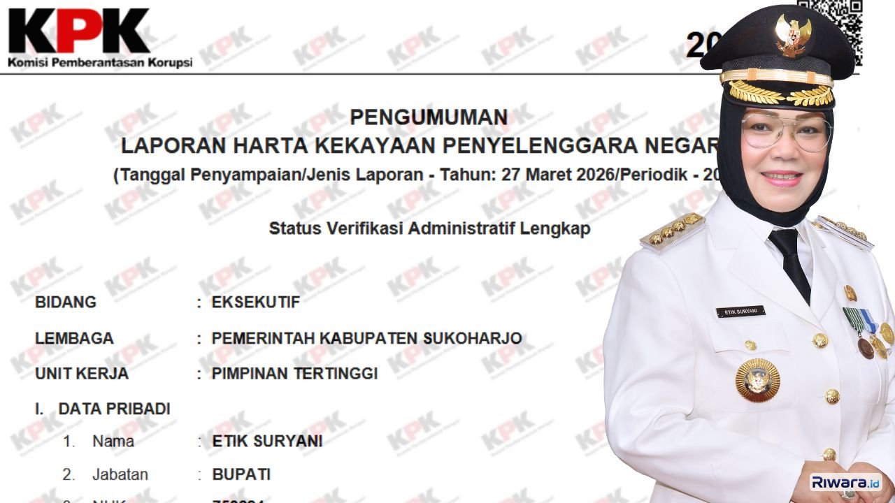 Potret resmi Bupati Sukoharjo Etik Suryani Berdasarkan LHKPN tahun pelaporan 2025 yang diumumkan KPK total harta kekayaannya tercatat sebesar Rp 9 miliar lebih